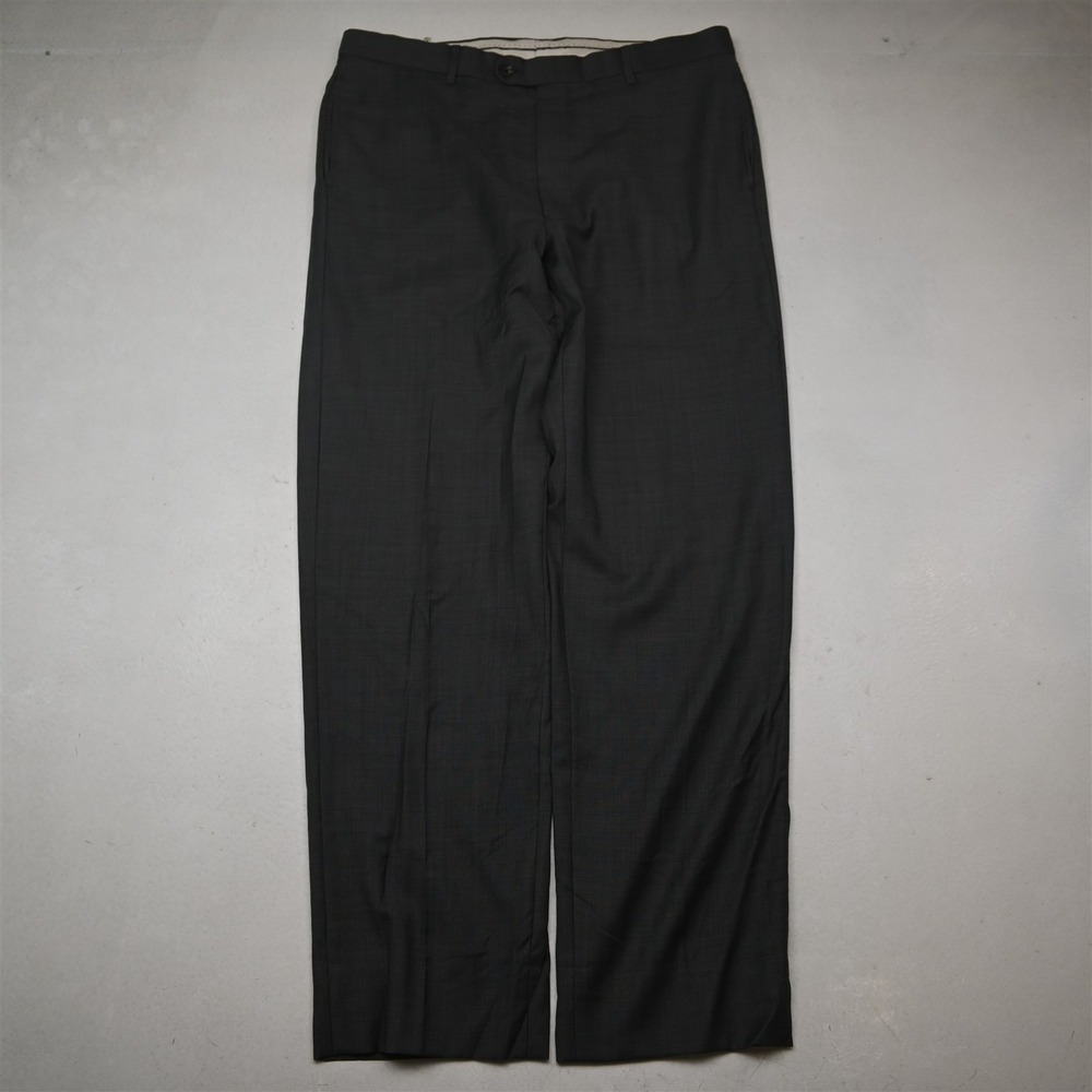 Bespoke 36x32 Gray Wool Sharkskin Flat Front Straight Dress Mens Pants